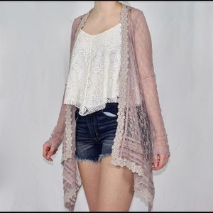 🌫Lace Cardigan with Cream Flower Detail Trim🌫